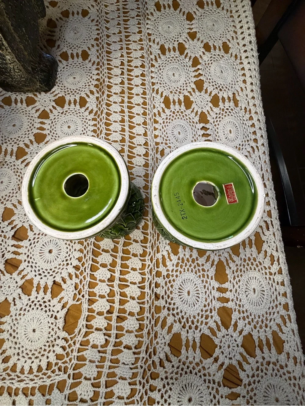 VTG Rubens Originals Ceramic Holly Candlestick Holders Pair 2TX-2445